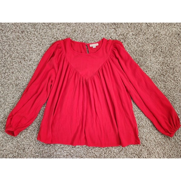 KNOX ROSE Top Womens Medium Bright Red Holiday Boho Peasant Country - Picture 2 of 6